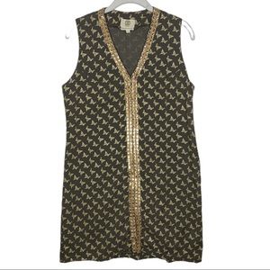 KOCH Green & Metallic Gold Origami Print Dress‎